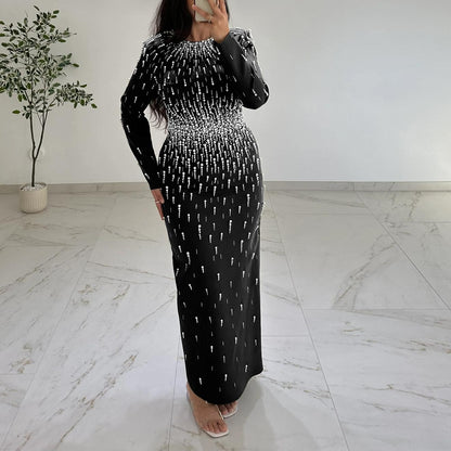 Women Rhinestone Hip Wrapped Dress Light Luxury Dinner Dress  DestGlow
