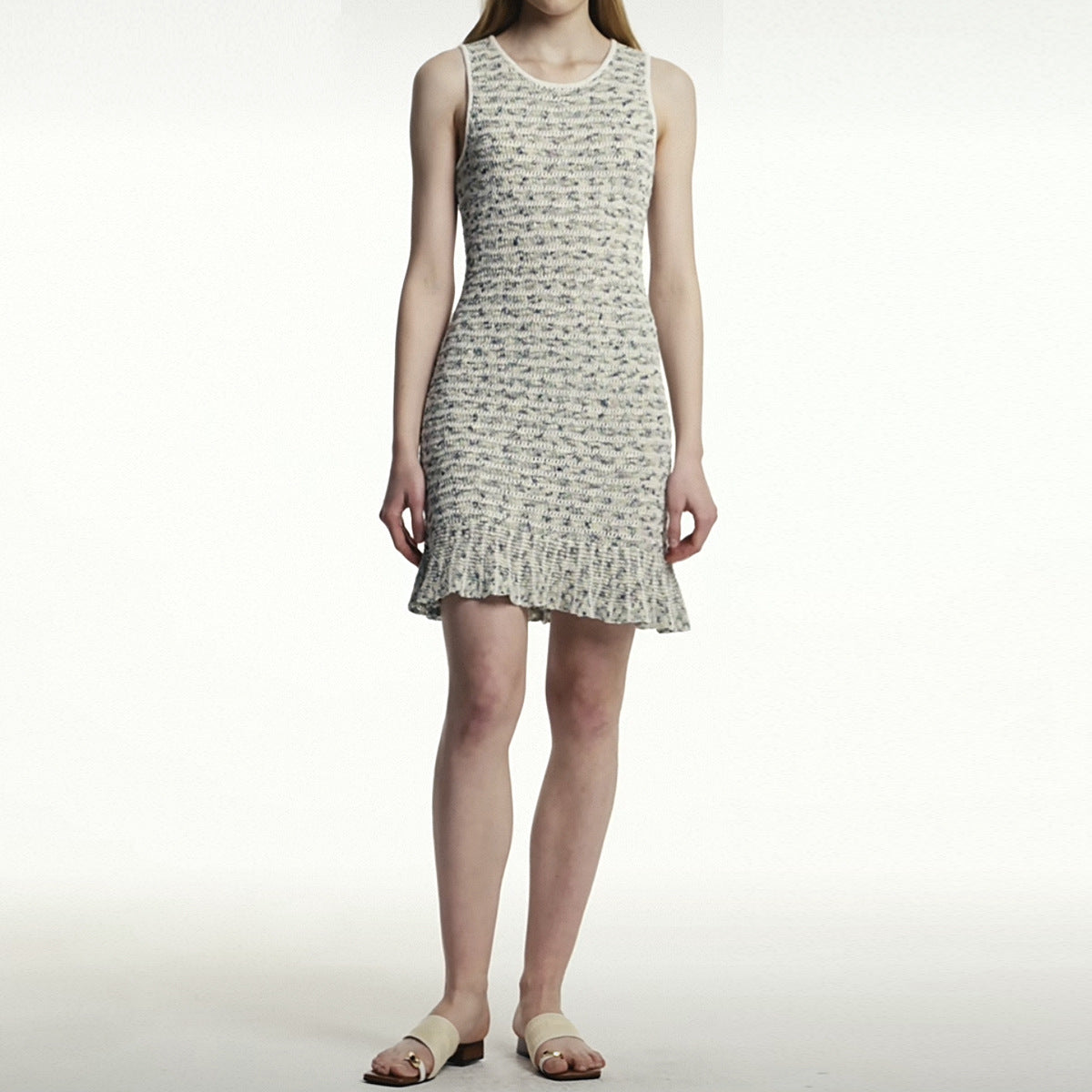 Summer Socialite Internet Celebrity Fashionable Knitted Sleeveless Mixed Color Stripe Dress  DestGlow