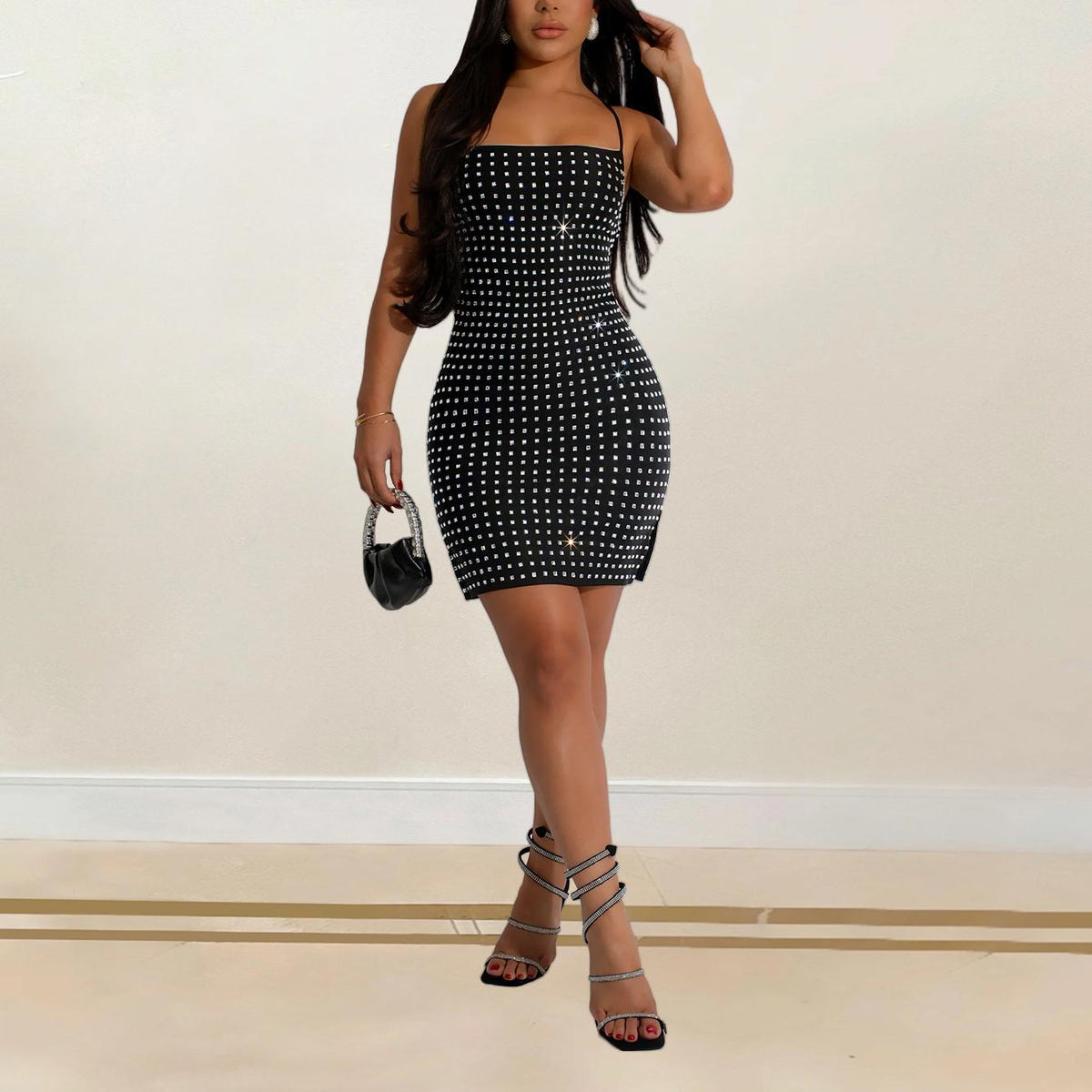 Women Sexy Strap Dress Rhinestone Short Strap Dress  DestGlow