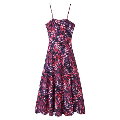 Women Clothing Autumn Sexy Printed Waist Strap Large Swing Dress  DestGlow