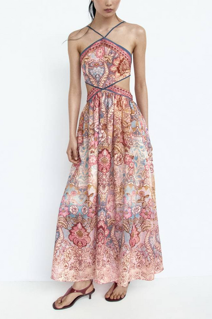 Women Clothing Fall Slim Fit Backless Hollow Out Cutout out Cropped Halter Dress  DestGlow