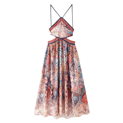 Women Clothing Fall Slim Fit Backless Hollow Out Cutout out Cropped Halter Dress  DestGlow