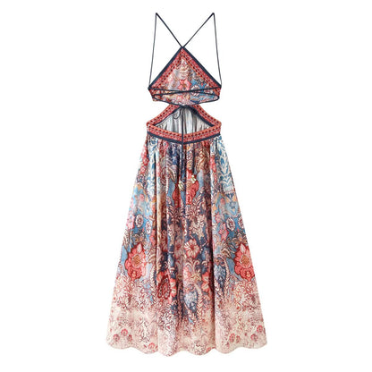 Women Clothing Fall Slim Fit Backless Hollow Out Cutout out Cropped Halter Dress  DestGlow
