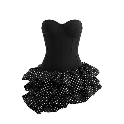 Summer Tube Top Boning Corset Polka Dot Short Dress Women Summer Slim Fit Waist Double Layer Pettiskirt Sweet Cool Birthday Photo  DestGlow