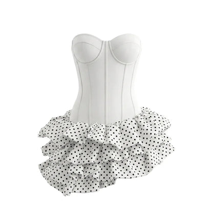 Summer Tube Top Boning Corset Polka Dot Short Dress Women Summer Slim Fit Waist Double Layer Pettiskirt Sweet Cool Birthday Photo  DestGlow