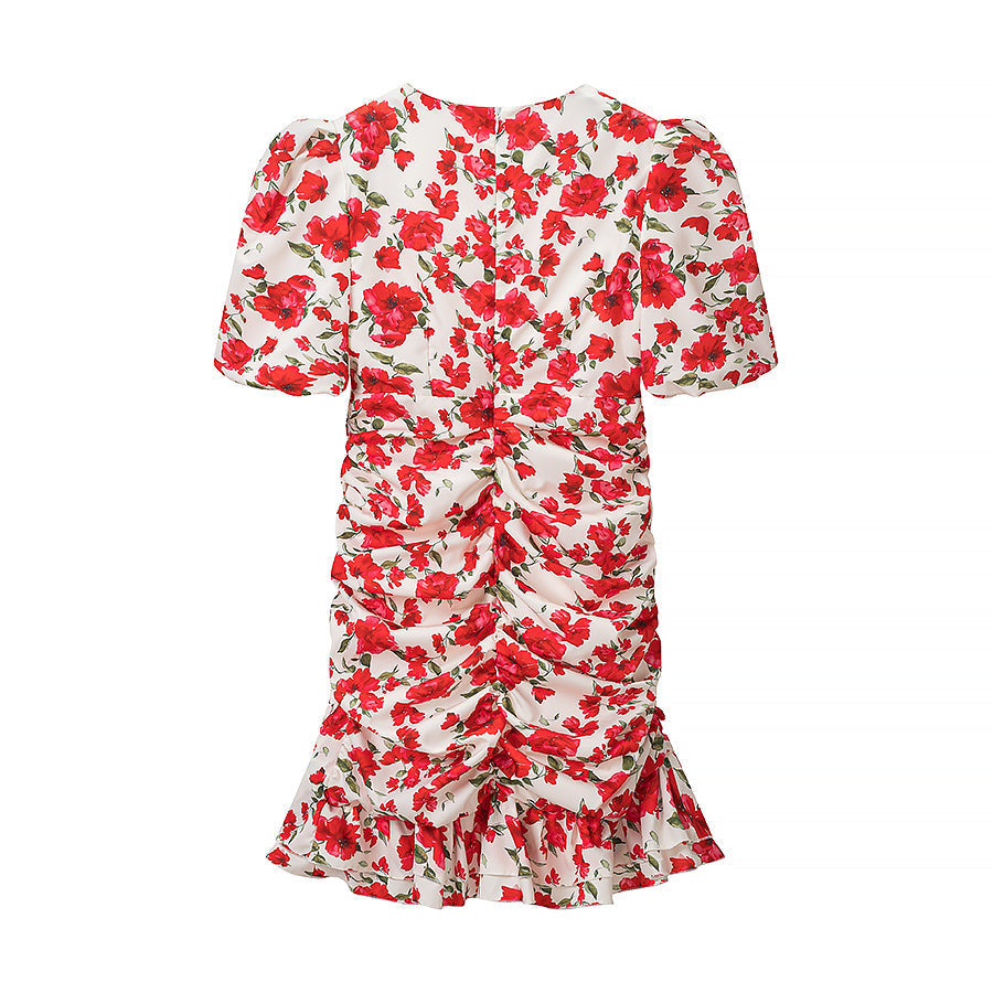Women Clothing Summer Fashionable Elegant Slim Fit Slimming Deep V Plunge neck Printed Dress  DestGlow