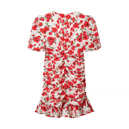 Women Clothing Summer Fashionable Elegant Slim Fit Slimming Deep V Plunge neck Printed Dress  DestGlow