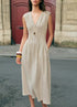 Women Clothing Autumn Casual Sleeveless V neck Pleated Midi Dress  DestGlow