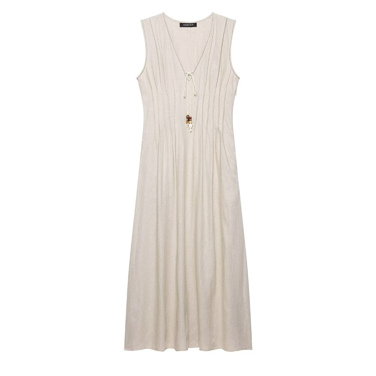Women Clothing Autumn Casual Sleeveless V neck Pleated Midi Dress  DestGlow