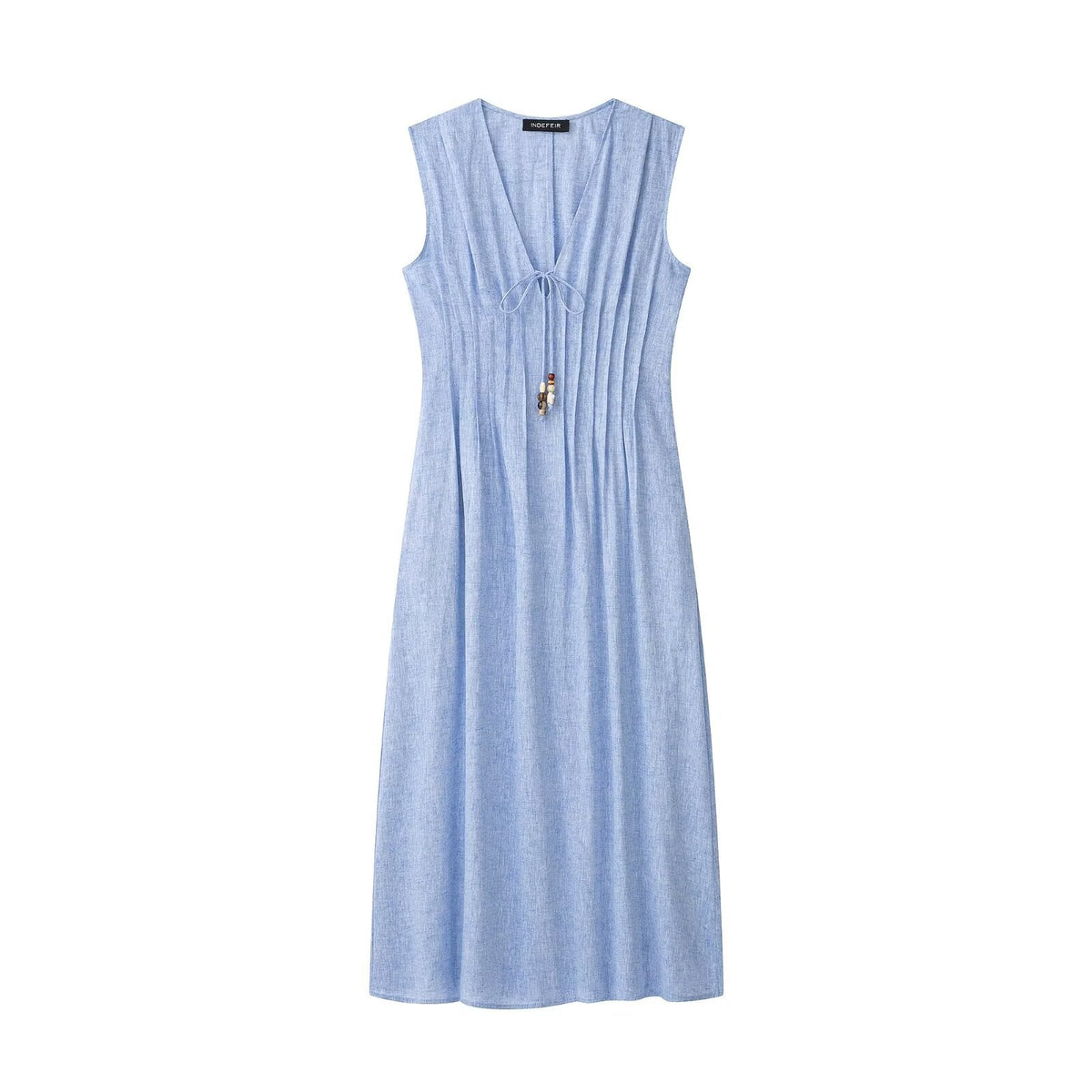 Women Clothing Autumn Casual Sleeveless V neck Pleated Midi Dress  DestGlow