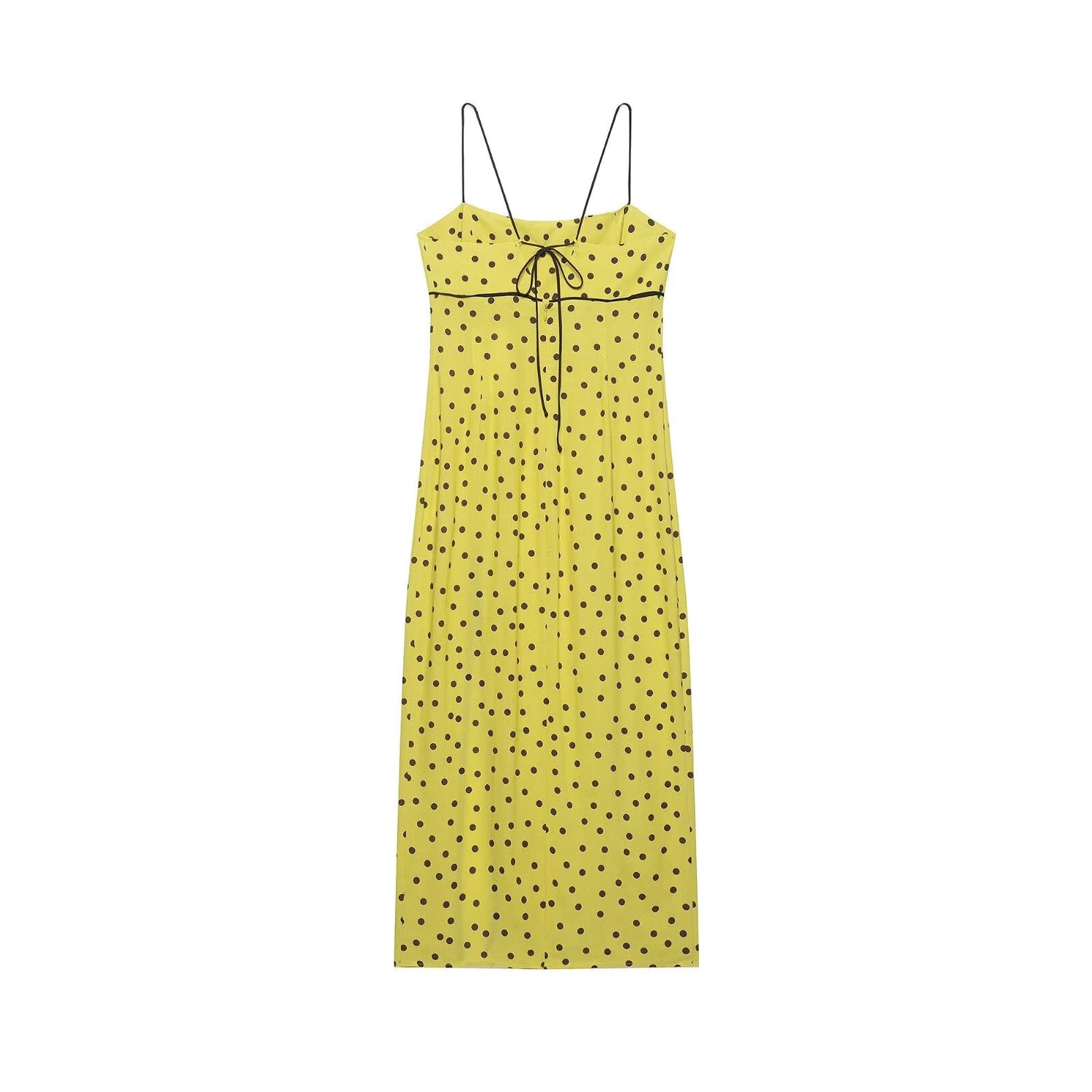 Early Autumn Women Clothing Sweet Straight Collar Polka Dot Trim Midi Dress Strap Dress  DestGlow