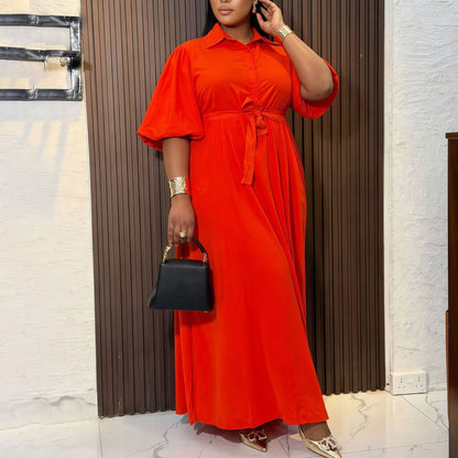Women Wear Elegant Solid Color Polo Collar Loose Maxi Dress  DestGlow