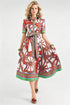 Women Summer Printed Collar Neck Blouse Paired With A Line Dress  DestGlow