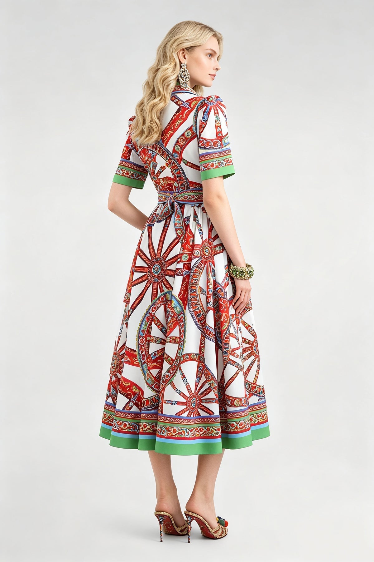 Women Summer Printed Collar Neck Blouse Paired With A Line Dress  DestGlow