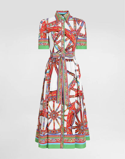 Women Summer Printed Collar Neck Blouse Paired With A Line Dress  DestGlow