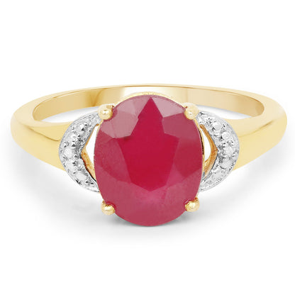14K Yellow Gold Plated 4.01 Carat Glass Filled Ruby and White Diamond .925 Sterling Silver Ring by Bids.com