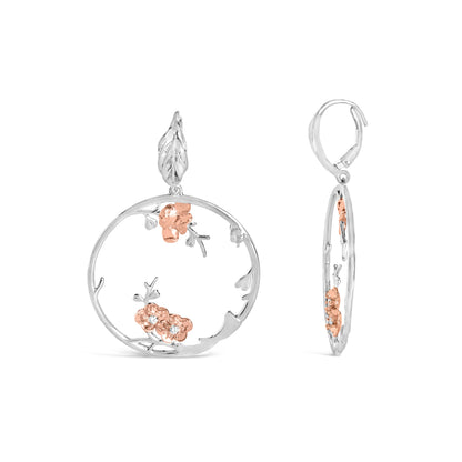 Rose Gold Plated .925 Sterling Silver 1/10 Cttw Diamond Floral Hoop Earrings (I-J Color, SI1-SI2 Clarity) by Bids.com