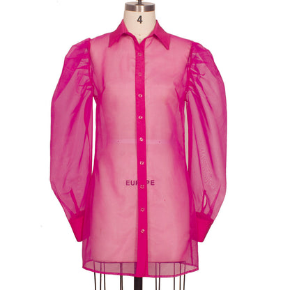 Spring Summer Women Clothing Puff Sleeve Top Long Sleeve Organza Cardigan Dress plus Size Suit for Women by Ragazza