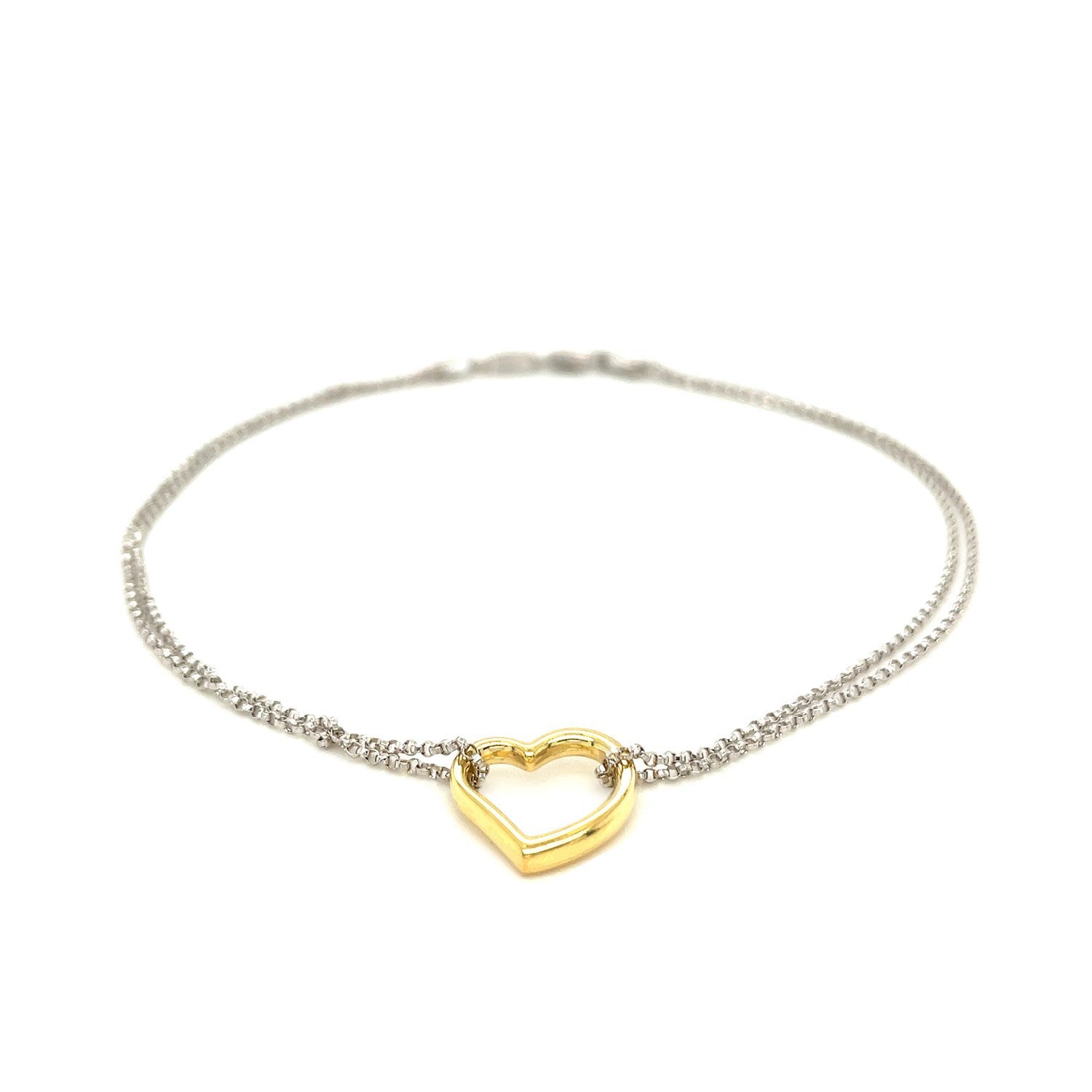 14k Yellow Gold and Sterling Silver Anklet with a Single Open Heart Station  DestGlow