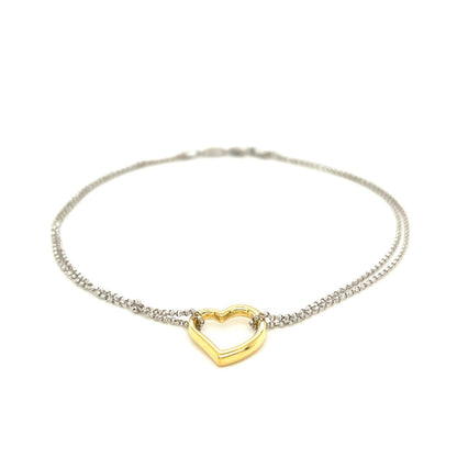 14k Yellow Gold and Sterling Silver Anklet with a Single Open Heart Station  DestGlow