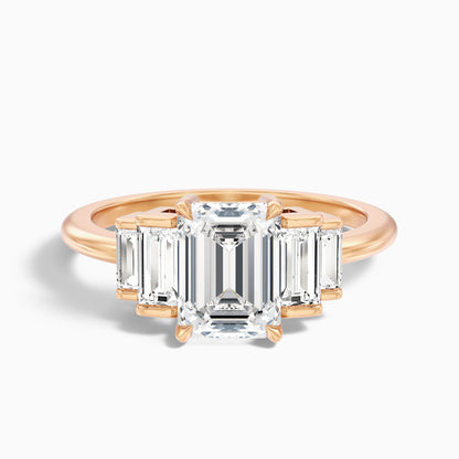 Kora 3 Carat Five Stone Emerald Cut With Baguette Side Stone Lab Grown Diamond Ring in Platinum