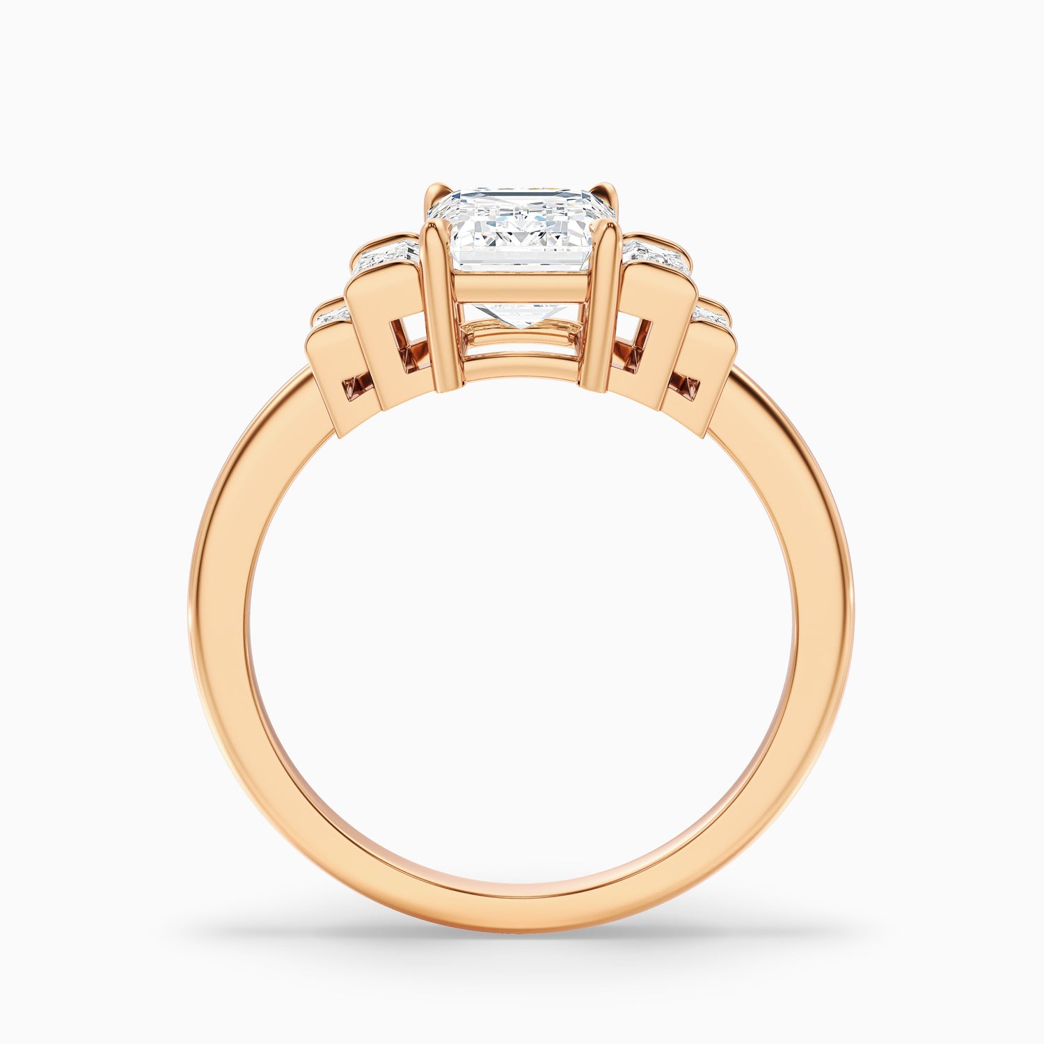 Riley 1 Carat Five Stone Emerald With Baguette Side Stones Moissanite Diamond Ring in 10k Yellow Gold