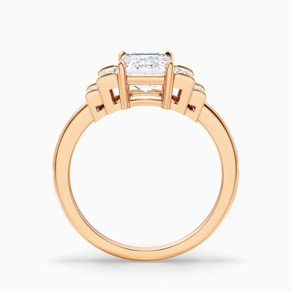 Riley 5 Carat Five Stone Emerald With Baguette Side Stones Moissanite Diamond Ring in 925 Sterling Silver