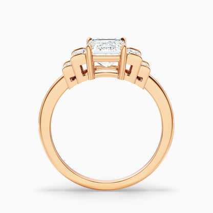 Riley 4.5 Carat Five Stone Emerald With Baguette Side Stones Moissanite Diamond Ring in 14k Rose Gold