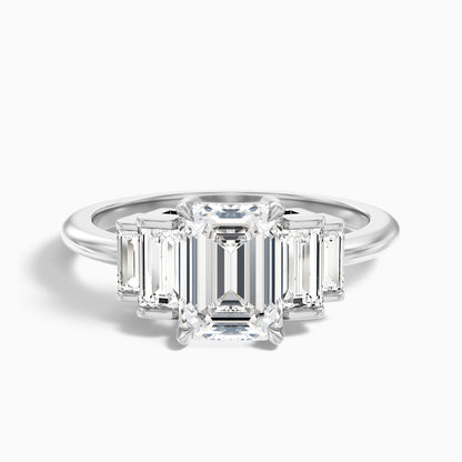 Riley 4.5 Carat Five Stone Emerald With Baguette Side Stones Moissanite Diamond Ring in 10k Yellow Gold