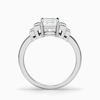 Riley 2.5 Carat Five Stone Emerald With Baguette Side Stones Moissanite Diamond Ring in 14k Rose Gold