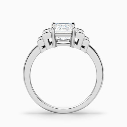 Kora 3 Carat Five Stone Emerald Cut With Baguette Side Stone Lab Grown Diamond Ring in 925 Sterling Silver