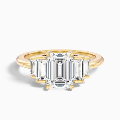Riley 4.5 Carat Five Stone Emerald With Baguette Side Stones Moissanite Diamond Ring in 925 Sterling Silver