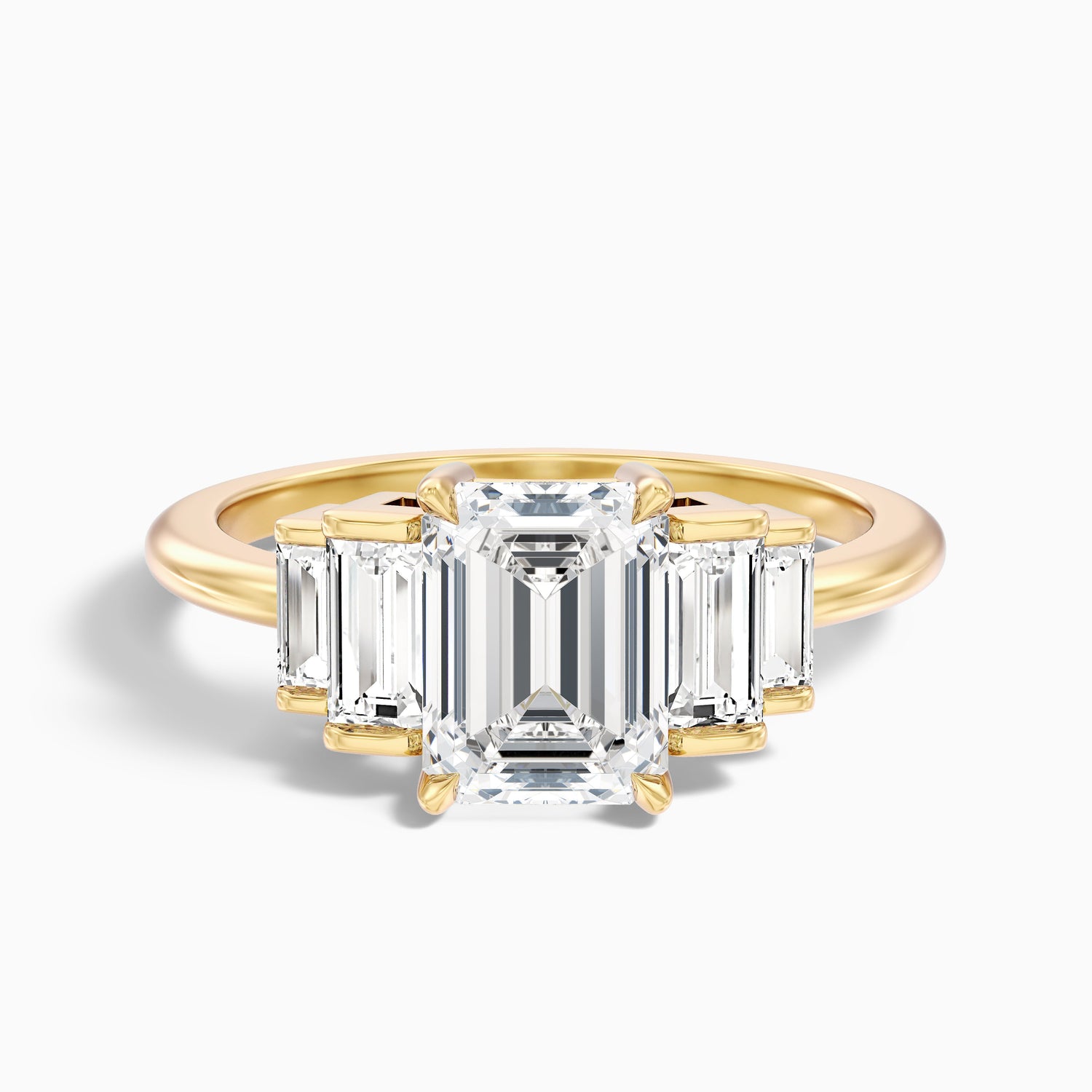Kora 3 Carat Five Stone Emerald Cut With Baguette Side Stone Lab Grown Diamond Ring in 10k Yellow Gold