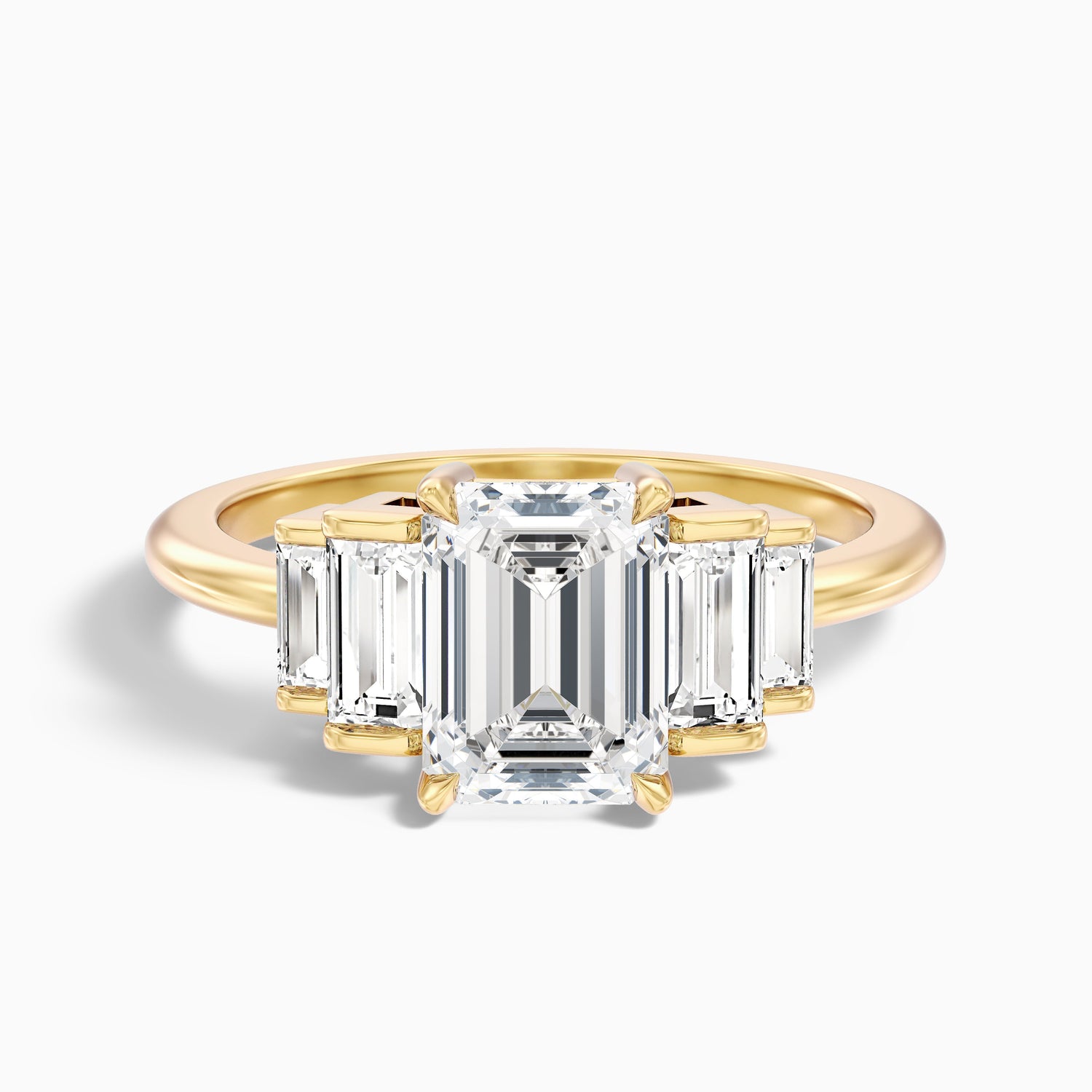 Kora 1.5 Carat Five Stone Emerald Cut With Baguette Side Stone Lab Grown Diamond Ring in 925 Sterling Silver
