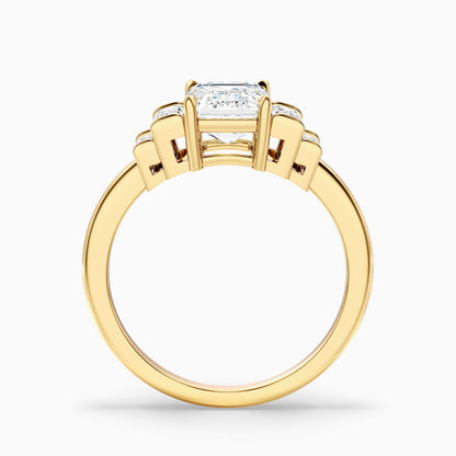 Riley 4.5 Carat Five Stone Emerald With Baguette Side Stones Moissanite Diamond Ring in Platinum