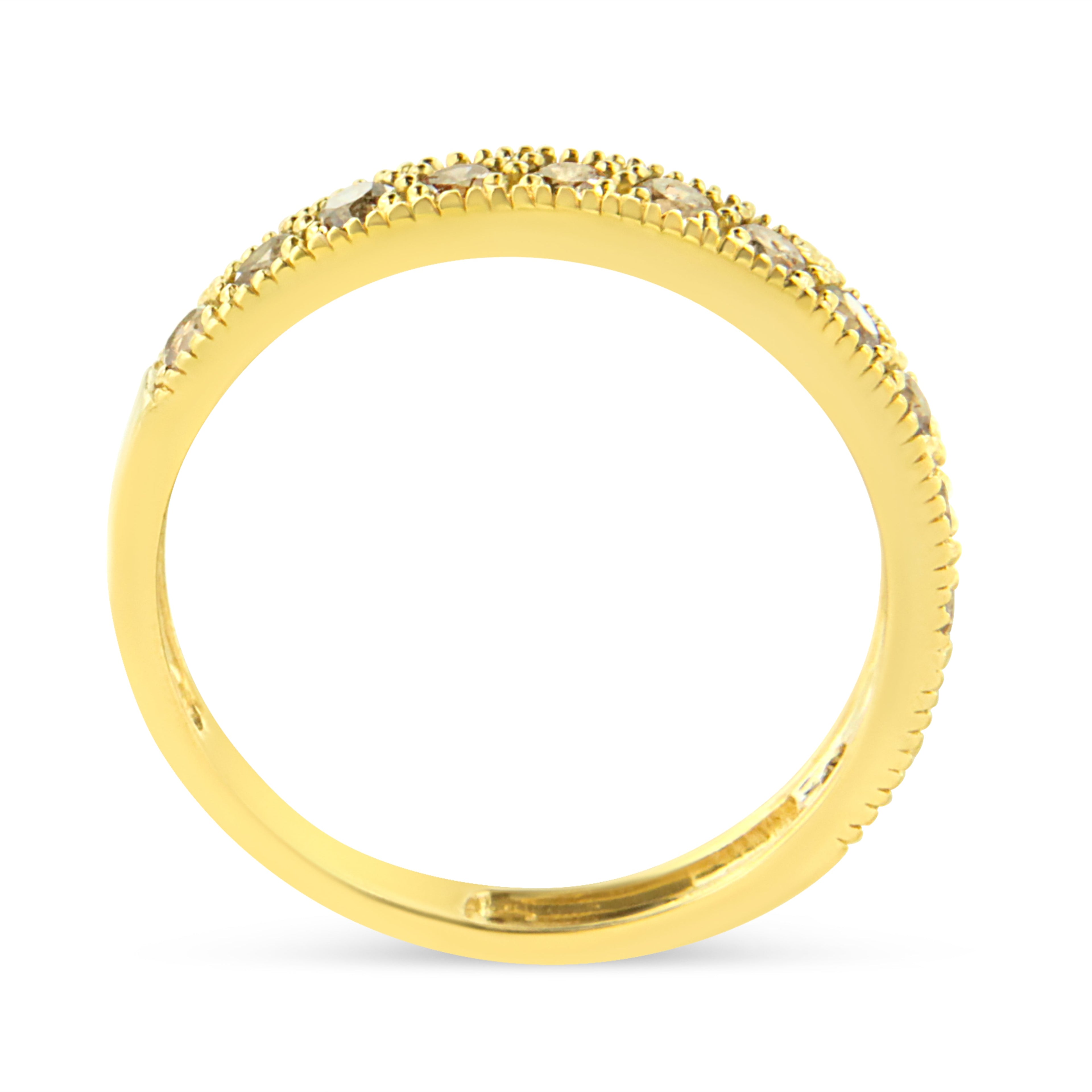 IGI Certified 1/2 Cttw Diamond 10K Yellow Gold Prong Set Beaded Milgrain Band Style Ring (J-K Color, I2-I3 Clarity) - Size 7 by Bids.com
