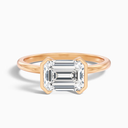 Lylah 3 Carat Emerald Half Bezel Lab Grown Diamond Ring in 18k Rose Gold