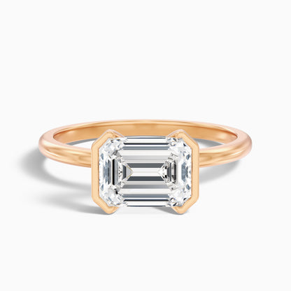 Mila 3.5 Carat Emerald Half Bezel Moissanite Diamond Ring in 925 Sterling Silver