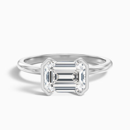 Mila 1.5 Carat Emerald Half Bezel Moissanite Diamond Ring in 10k Yellow Gold