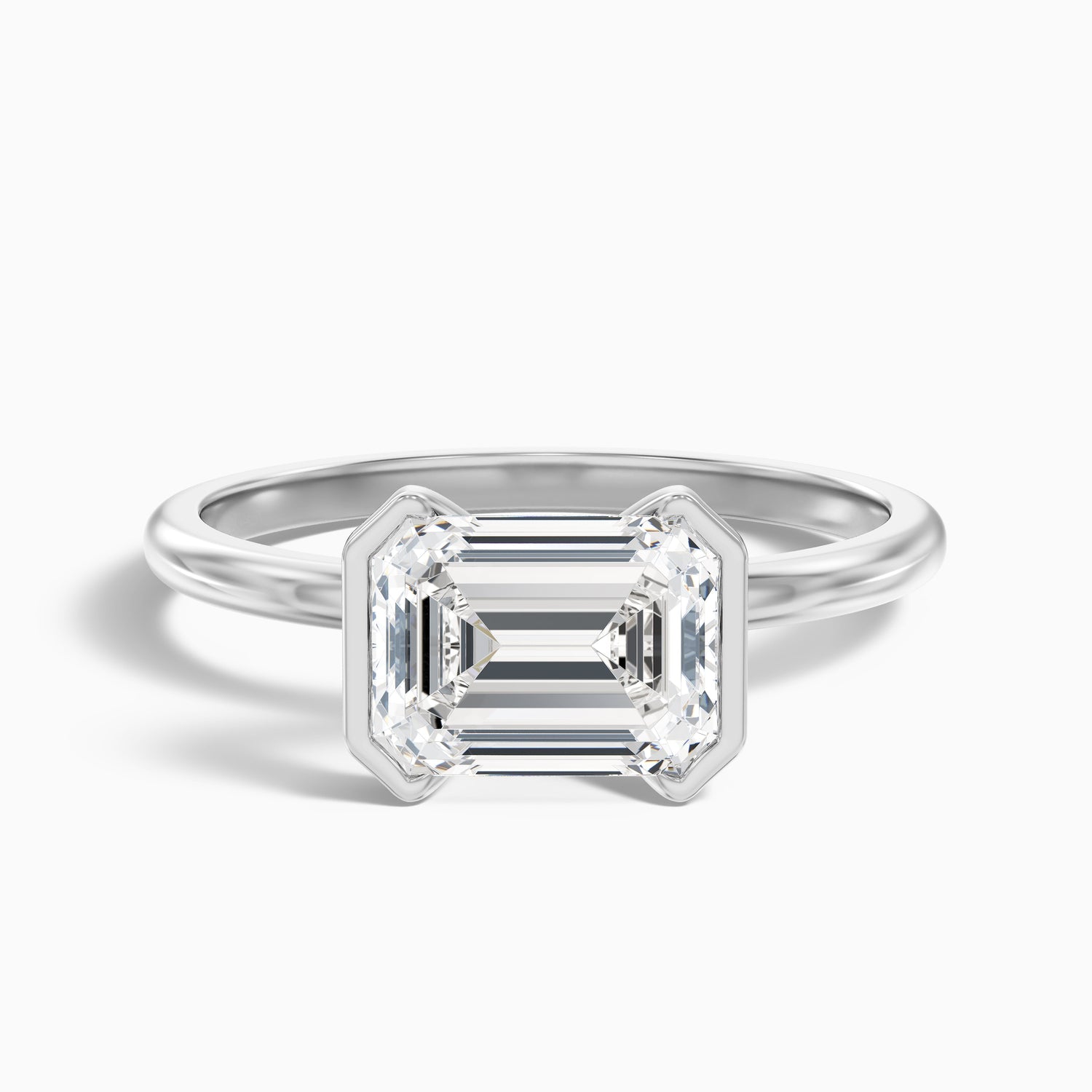 Mila 5.5 Carat Emerald Half Bezel Moissanite Diamond Ring in 10k White Gold