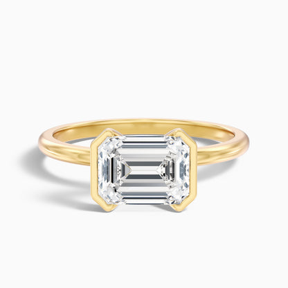 Mila 3.5 Carat Emerald Half Bezel Moissanite Diamond Ring in 14k Yellow Gold