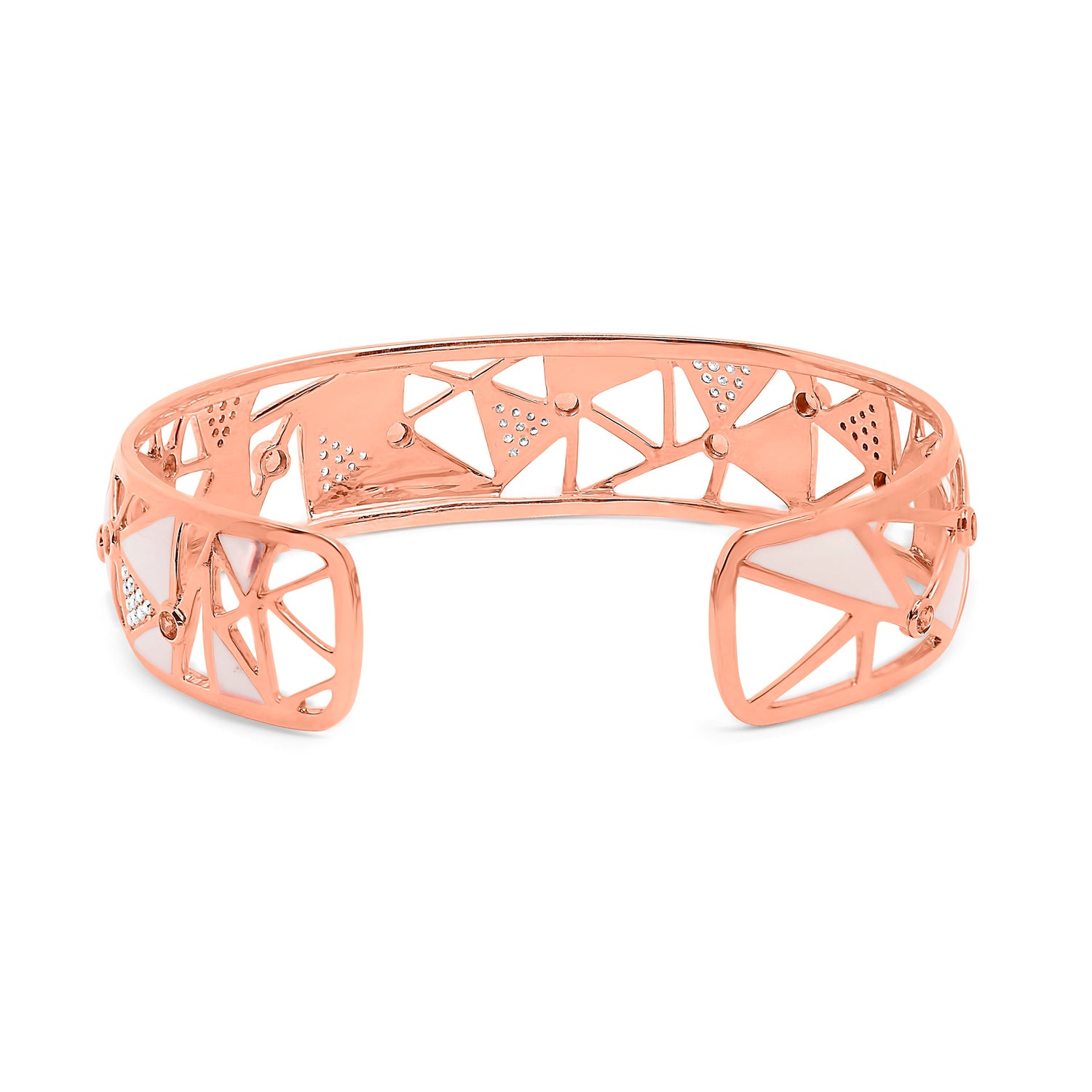 14K Rose Gold 5/8 Cttw Diamond with Pink Tourmaline Open Cuff Bangle with White Enamel (G-H Color, SI1-SI2 Clarity) - 7" by Bids.com