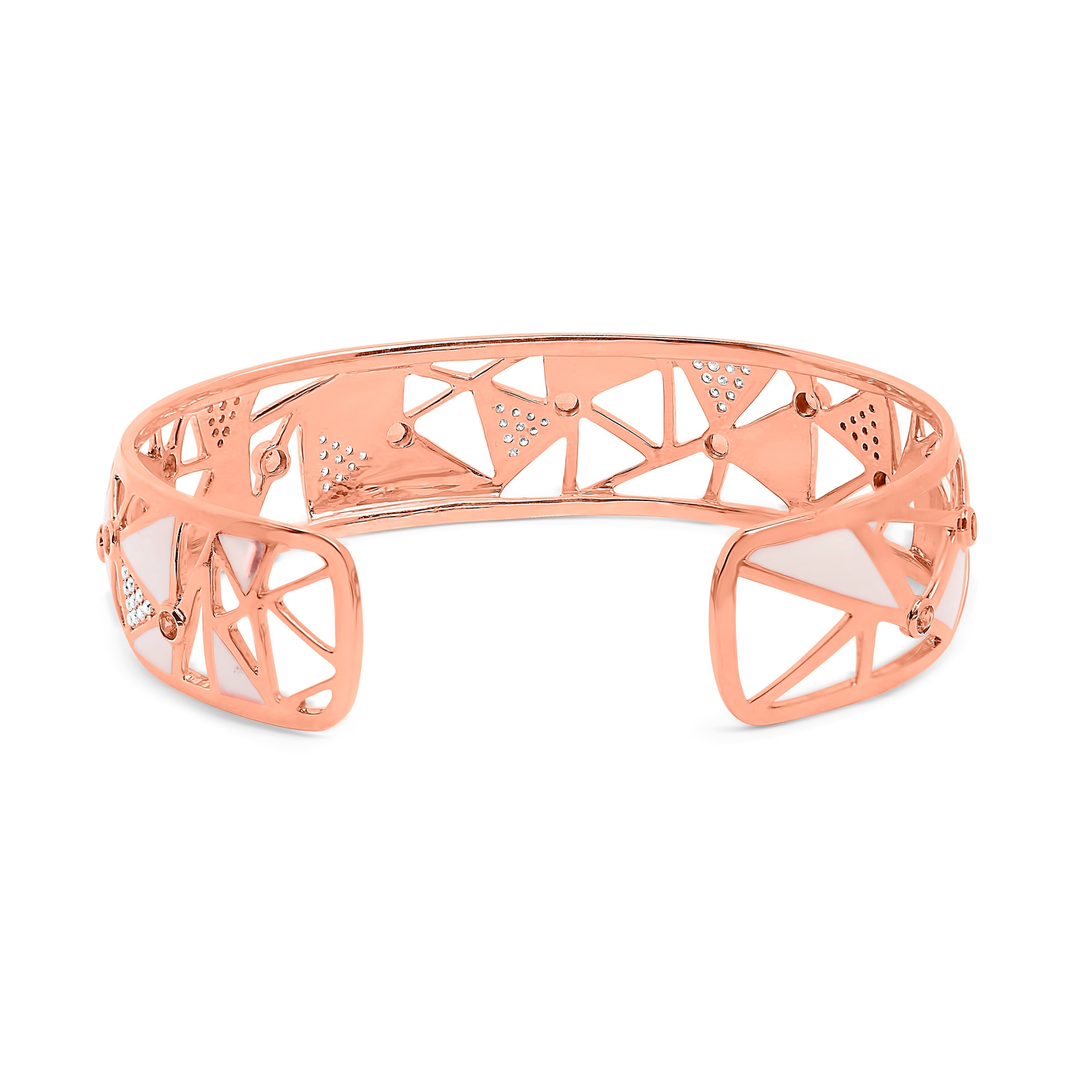 14K Rose Gold 5/8 Cttw Diamond with Pink Tourmaline Open Cuff Bangle with White Enamel (G-H Color, SI1-SI2 Clarity) - 7" by Bids.com