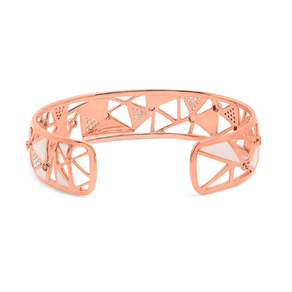 14K Rose Gold 5/8 Cttw Diamond with Pink Tourmaline Open Cuff Bangle with White Enamel (G-H Color, SI1-SI2 Clarity) - 7" by Bids.com