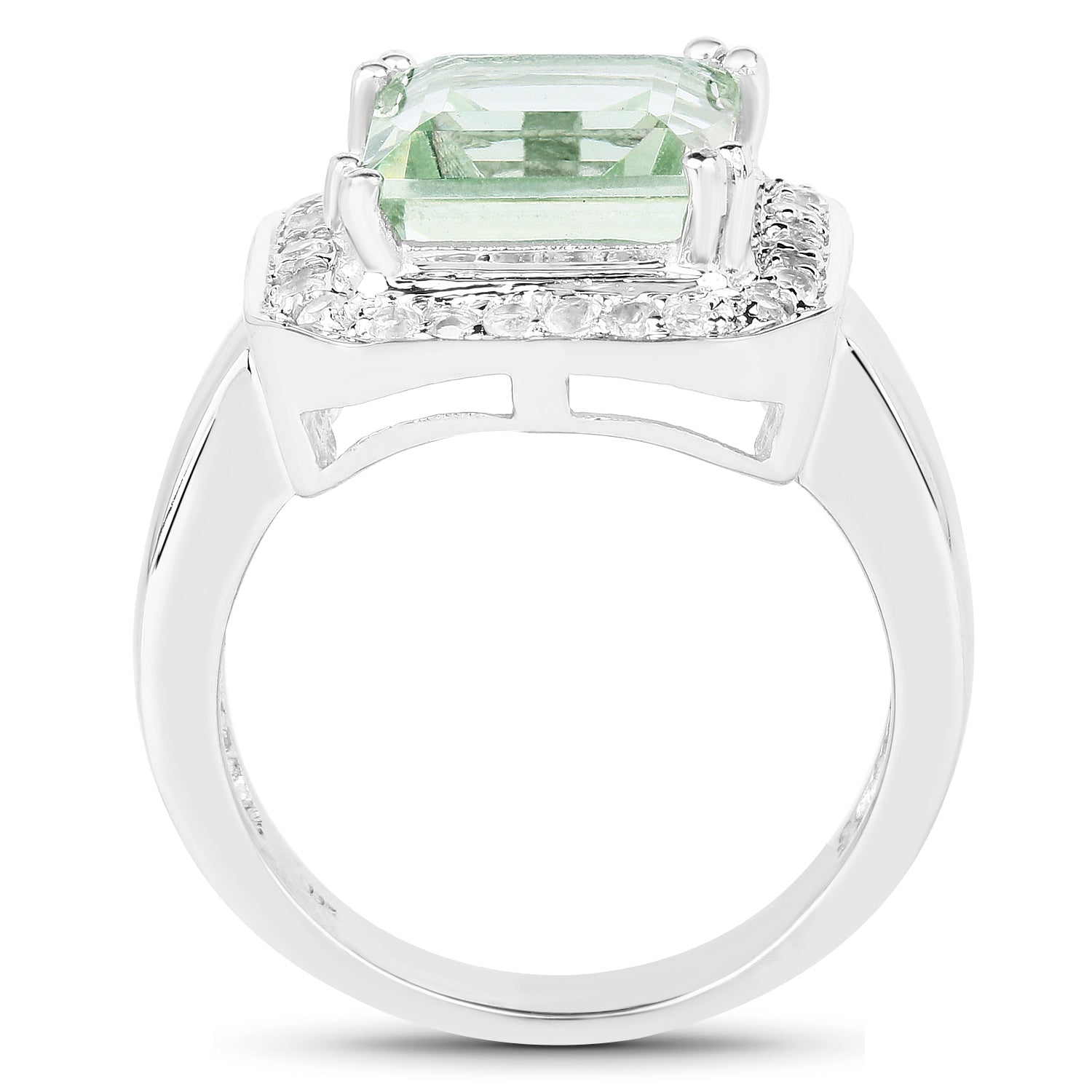 5.21 Carat Genuine Green Amethyst and White Topaz .925 Sterling Silver Ring by Bids.com