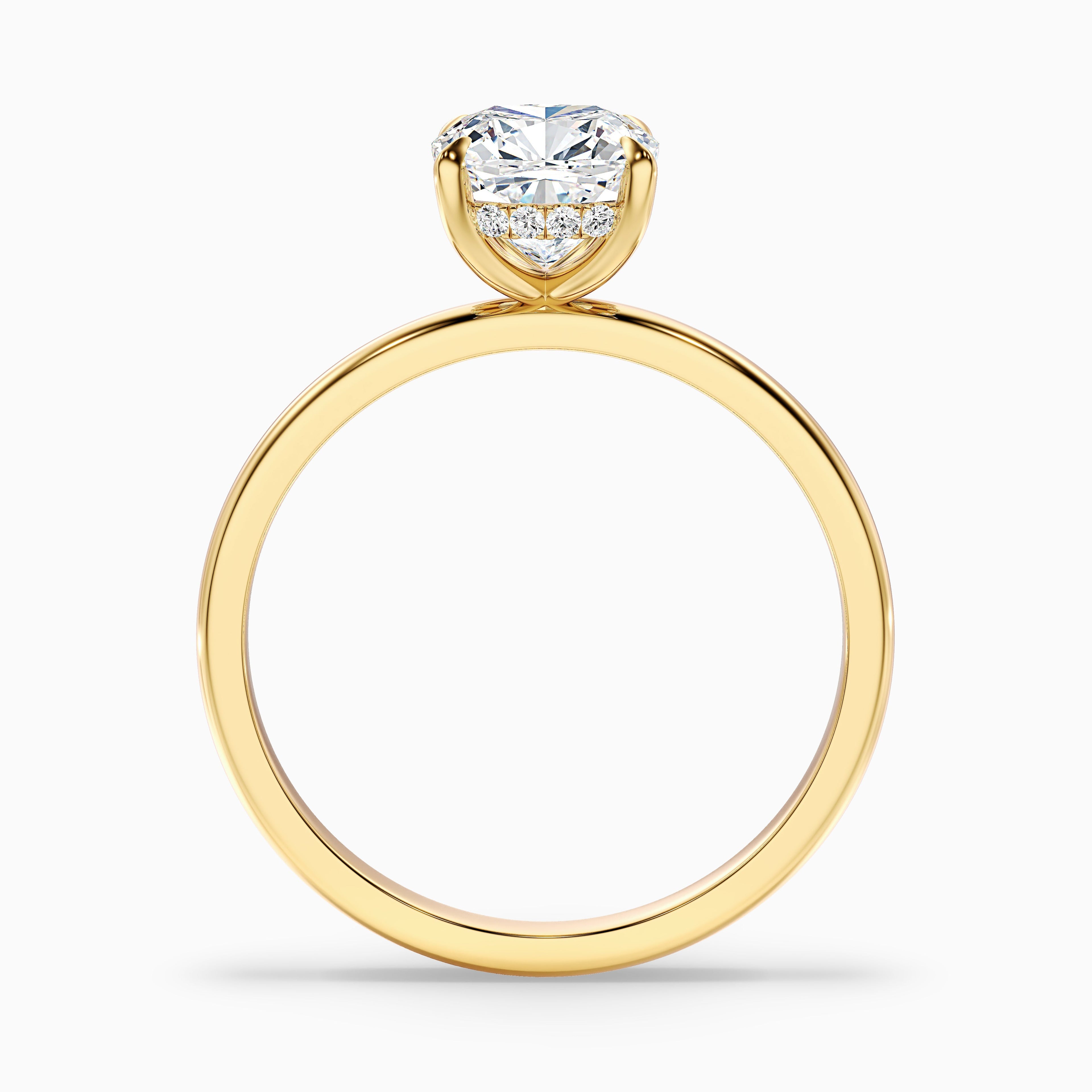 Kyla 5 Carat Cushion Cut Hidden Halo Moissanite Diamond Ring in 18k Yellow Gold