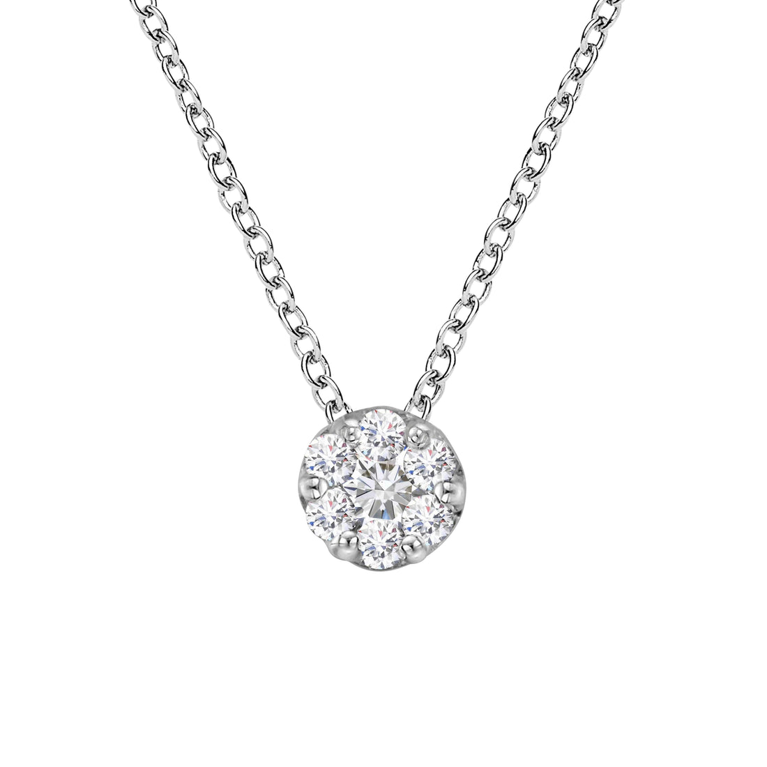 14K White Gold 1/4 Cttw Shared Prong Set Round-Ct Diamond 7 Stone Floral Cluster 18" Pendant Necklace (H-I Color, SI2-I1 Clarity) by Bids.com