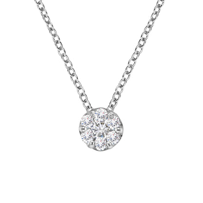14K White Gold 1/4 Cttw Shared Prong Set Round-Ct Diamond 7 Stone Floral Cluster 18" Pendant Necklace (H-I Color, SI2-I1 Clarity) by Bids.com