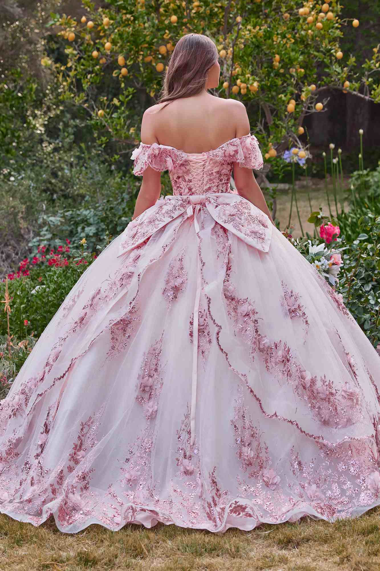 Ladivine 15701 Floral Off the Shoulder A-line Quince Ball Gown by DiscountDressShop