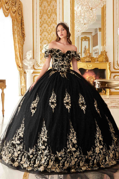 Ladivine 15701 Floral Off the Shoulder A-line Quince Ball Gown by DiscountDressShop